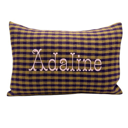 Purple Gingham Pillow - Fishtail Pink Font