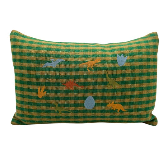 Green Gingham Dinosaur Pillow