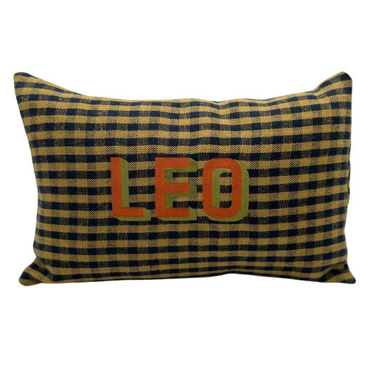 Navy Gingham Pillow - Block Orange/Green Font