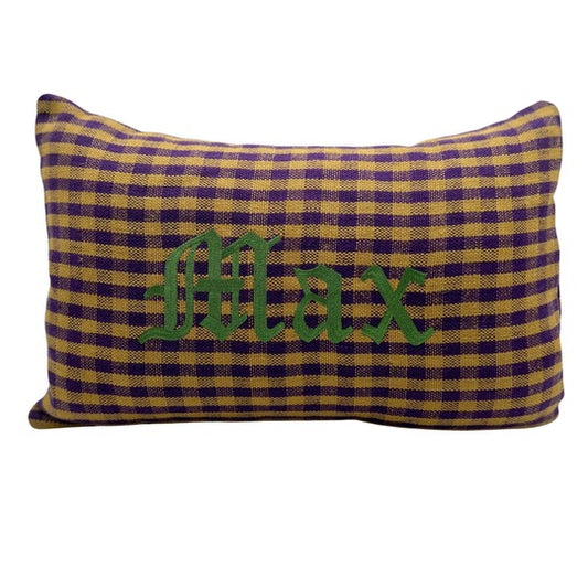 Purple Gingham Pillow - Old English Font