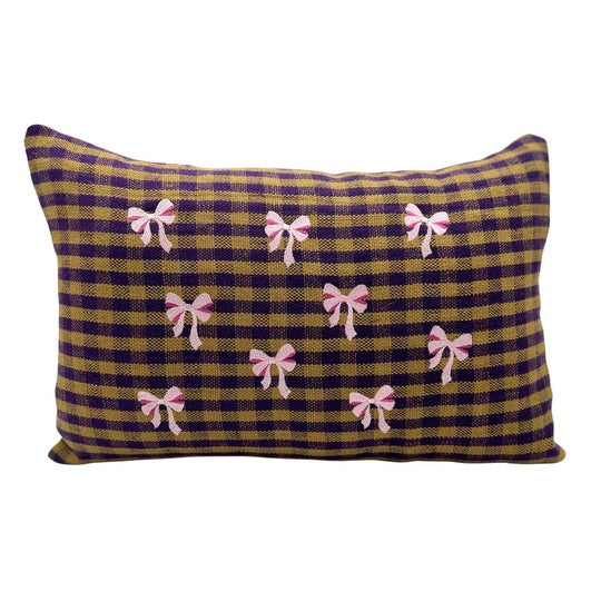 Purple Gingham Bow Pillow