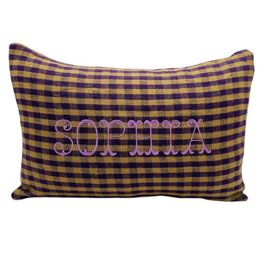 Purple Gingham Pillow - Fishtail Purple Font